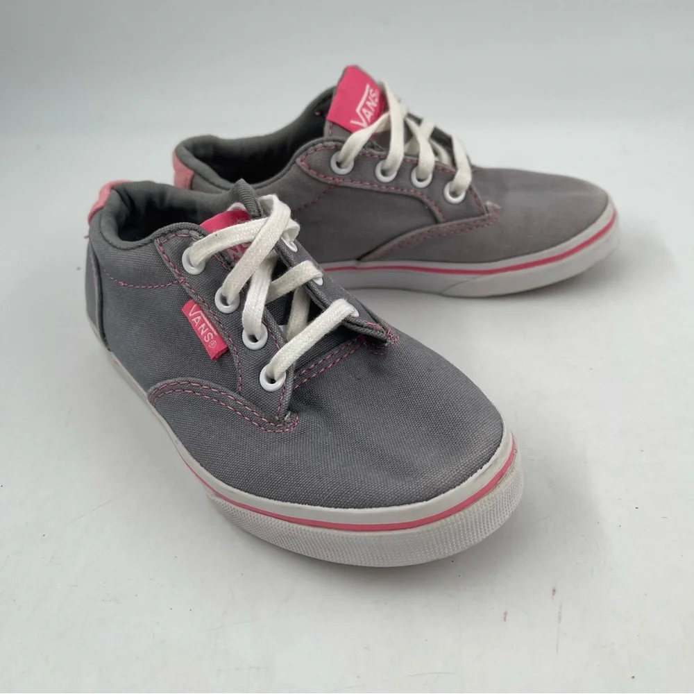 Vans Girl’s Atwood Off the Wall Grey Pink Cushioned Tongue Canvas Sneaker-SZ 11C
